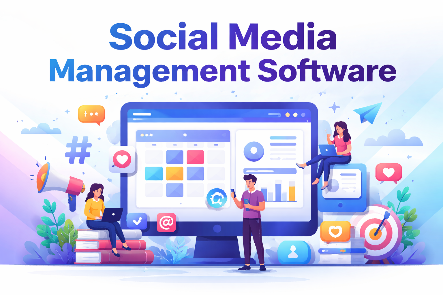 Social media management software dashboard with analytics and scheduling