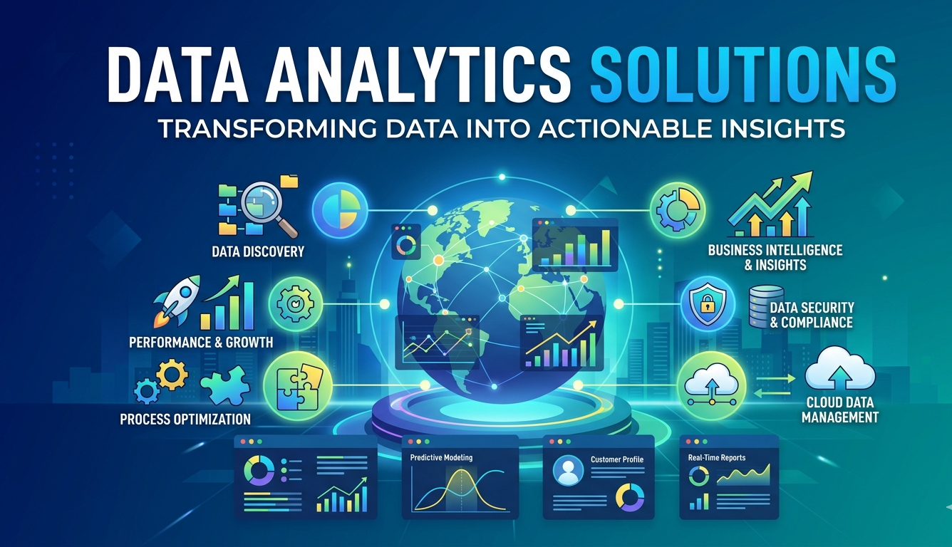 data analytics solutions dashboard showing business insights