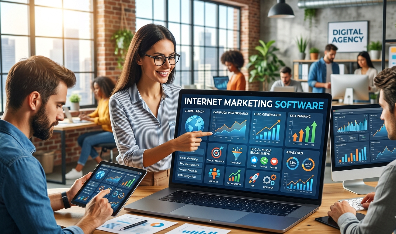 internet marketing software dashboard showing automation tools and campaigns